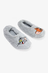 Light Gray Tom & Jerry Embroidered Slippers