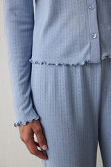 Light Blue Dahlia Crew Neck Long Sleeve Thermal Effect Pajama Set