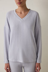 Light Grey Melange Cozy V-Neck Long-Sleeve Pajama Set