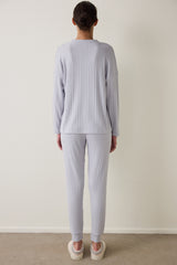 Light Grey Melange Cozy V-Neck Long-Sleeve Pajama Set