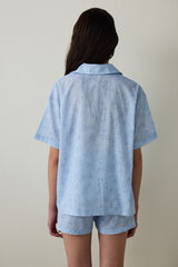 Light Blue Antalya Çiğdemi Cotton Floral Shirt Shorts Pajama Set - Inspired by Flora