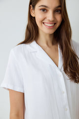 Optic White Aria Satin Shirt Collar Short Sleeve Pajama Set