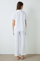 Optic White Aria Satin Shirt Collar Short Sleeve Pajama Set