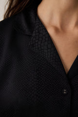 Black Fleur Satin Shirt Collar Long Sleeve Pajama Set