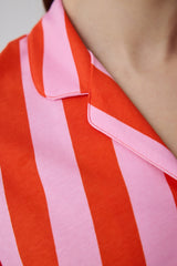 Mercan Chill Days Striped Shirt Collar Cotton Short Sleeve Pajama Set