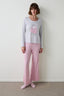 Light Gray Melange Not Today Printed U-Neck Long Sleeve Pajama Top