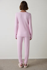 Light Pink Cozy Time V-Neck Long Sleeve Pajama Set