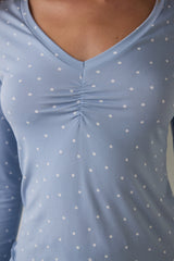 Light Blue Dreamy Polka Dot V-Neck Long-Sleeve Pajama Set