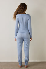 Light Blue Dreamy Polka Dot V-Neck Long-Sleeve Pajama Set