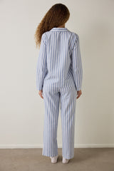 Light Blue Cozy Striped Shirt Collar Button-Down Cotton Long Sleeve Pajama Set