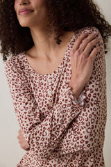 Beige Dreaming Leopard Print Crew Neck Long Sleeve Pajama Top