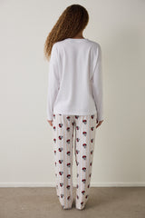 Optic White Mickey Mouse Printed Cotton Long Sleeve Pajama Set