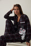 Black Kuromi Print Plaid Oversize Cotton Long-Sleeve Shirt Pajama Set