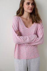 Light Pink Not Today Floral V-Neck Short Sleeve Pajama Top