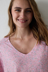 Light Pink Not Today Floral V-Neck Short Sleeve Pajama Top