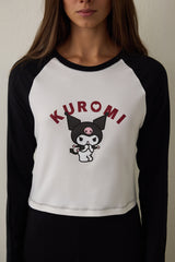 Off-White Kuromi Print Boat Neck Cotton Long-Sleeve Pajama Set