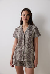 Printed Brown Shirt Shorts Pajama Set