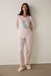 Lila Blanket Slogan Printed Crew Neck Long Sleeve Pajama Set