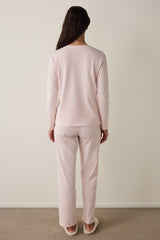 Lila Blanket Slogan Printed Crew Neck Long Sleeve Pajama Set