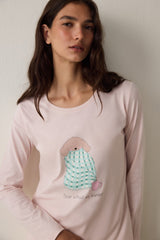 Lila Blanket Slogan Printed Crew Neck Long Sleeve Pajama Set