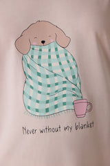 Lila Blanket Slogan Printed Crew Neck Long Sleeve Pajama Set