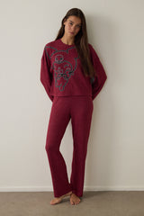 Burgundy Kuromi Print Long-Sleeve Pajama Set