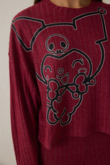 Burgundy Kuromi Print Long-Sleeve Pajama Set