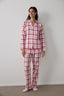 Rose Pink Modal Plaid Shirt Collar Buttoned Cotton Pajama Set