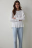 Off White Tea Time Crew Neck Thermal Effect Sweatshirt Pajama Top