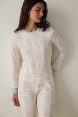 Gardenya Cute Flowers Thermal Effect Crew Neck Long Sleeve Pajama Top