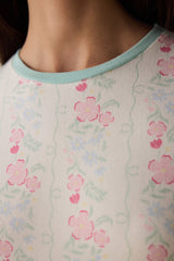 Gardenya Cute Flowers Thermal Effect Crew Neck Long Sleeve Pajama Top