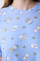 Bowtiful Printed T-Shirt Light Blue Pajama Top