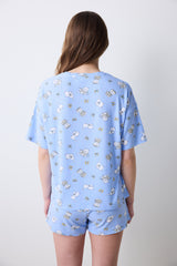 Bowtiful Printed T-Shirt Light Blue Pajama Top