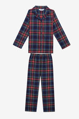 Cotton Unisex Kids Navy Plaid Fam Red Shirt Pajama Set