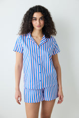 Amelia Shirt Shorts Striped Blue Pajama Set