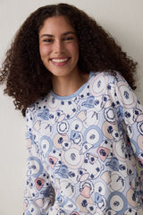 Light Blue Tea Party Drink Patterned Crew Neck Pajama Set