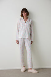 Gardenya Cute Flowers Floral Shirt Collar Long Sleeve Pajama Set