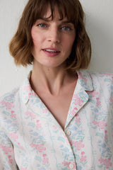 Gardenya Cute Flowers Floral Shirt Collar Long Sleeve Pajama Set