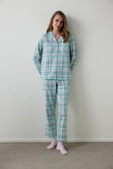 Mint Ellie Plaid Shirt Collar Long Sleeve Pajama Set
