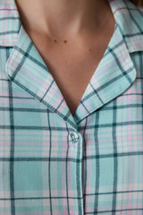 Mint Ellie Plaid Shirt Collar Long Sleeve Pajama Set