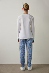 Cup of Tea Patterned V-Neck Cotton Long Sleeve Pajama Set