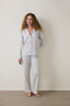 Light Grey Roses Satin Long-Sleeve Shirt Collar Pajama Set