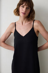 Black Fleur Satin V-Neck Adjustable Strap Long Nightgown