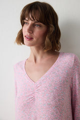 Light Pink Not Today Floral Patterned Crew Neck Long Sleeve Nightgown