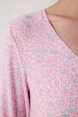 Light Pink Not Today Floral Patterned Crew Neck Long Sleeve Nightgown