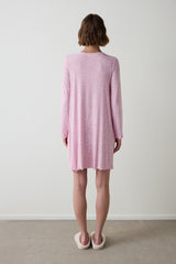 Light Pink Not Today Floral Patterned Crew Neck Long Sleeve Nightgown