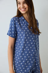 Indigo Hailee Floral Patterned Shirt Collar Short Sleeve Pajama Set