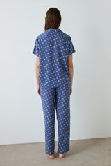 Indigo Hailee Floral Patterned Shirt Collar Short Sleeve Pajama Set