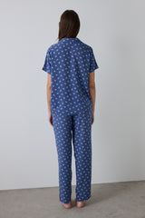 Indigo Hailee Floral Patterned Shirt Collar Short Sleeve Pajama Set