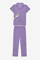 Girl Cat Shirt Lilac Pajama Set